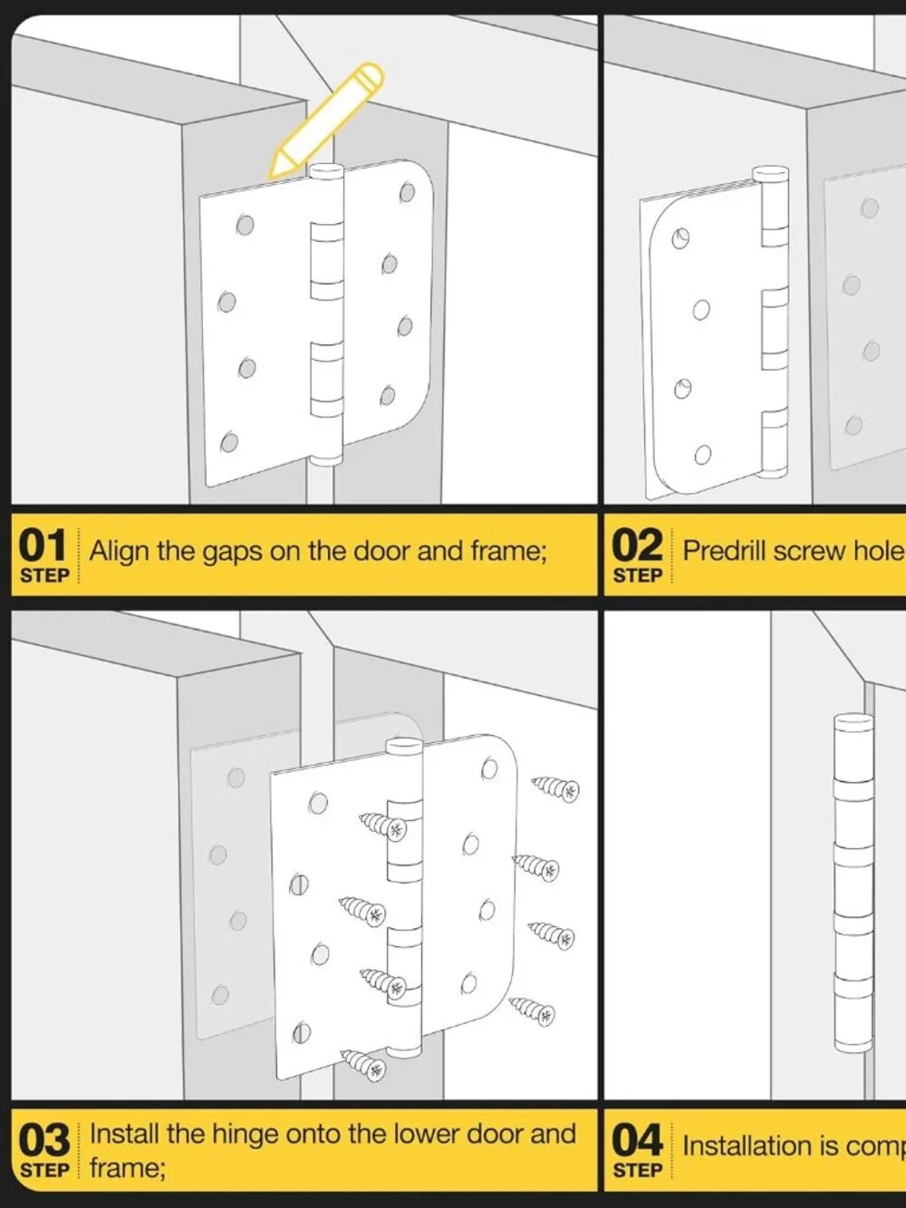 KOLET Heavy Duty 4x4 Ball Bearing Door Hinges – Stainless Steel 6 Pack
